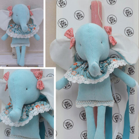 πασχαλινή λαμπάδα χειροποίητη με υφασμάτινη κουκλίτσα ελαφαντάκι, οικολογικό δώρο για παιδιά